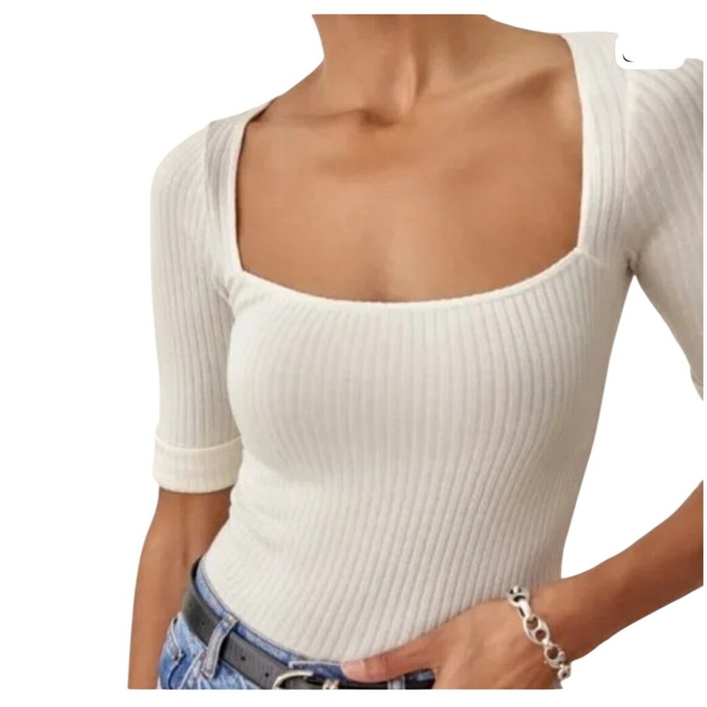 Reformation Y2K Leanne Square Neck Fitted Top XS Cream Clean Girl French Girl